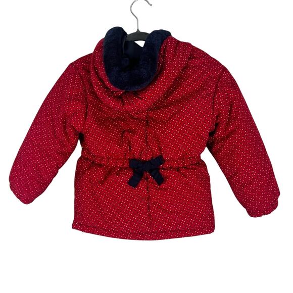 Tommy Hilfiger Puffer Coat Girls 3T Red Floral Nylon Bow Sherpa Trim Winter - Picture 4 of 5